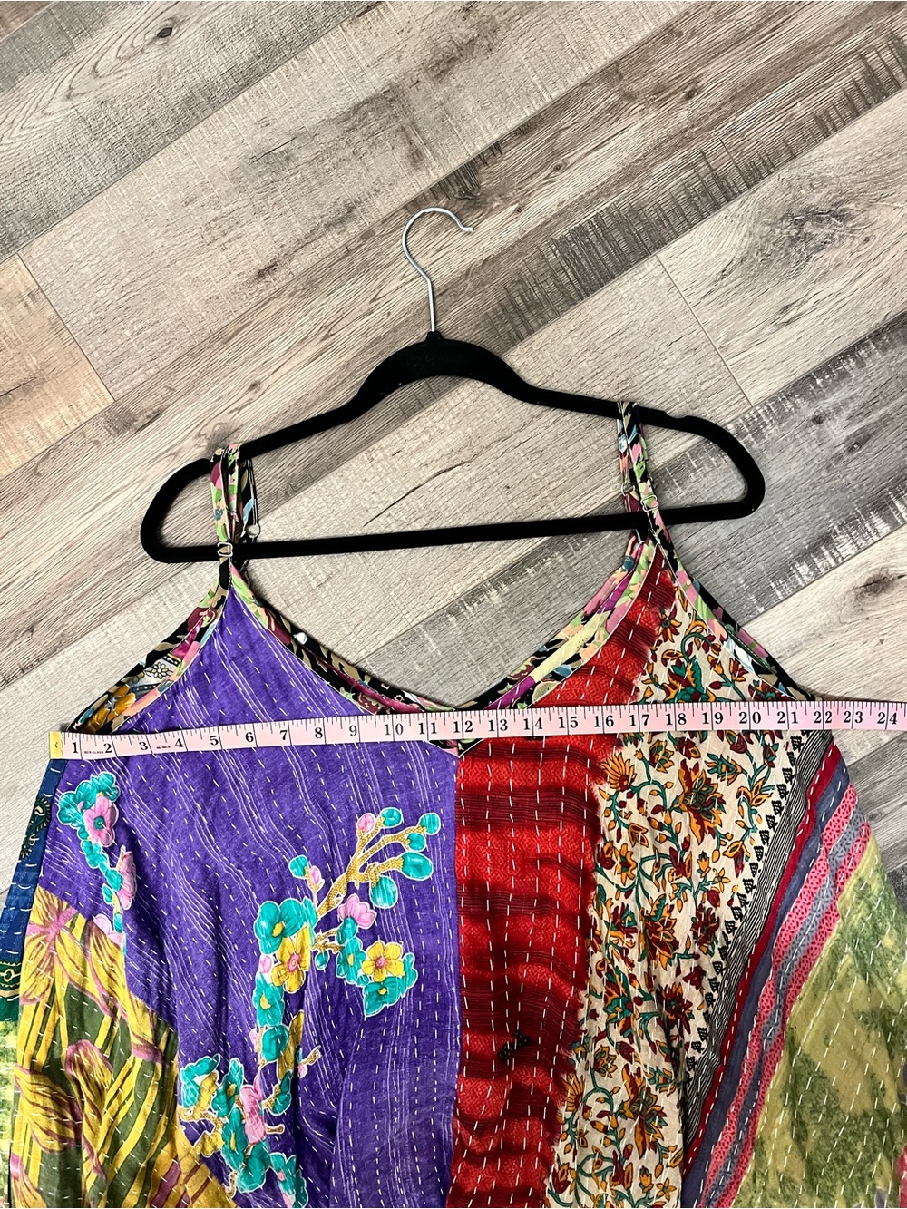 Boho Kantha Patchwork Maxi Slip Dress in Purple, Red, Green & Yellow - Picture 6 of 8